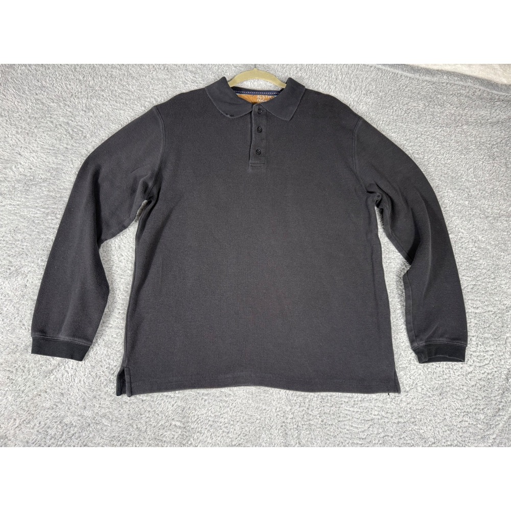Austin‎ Clothing Co Polo Mens L Black Good Long Sleeve Corduroy Trim Casual Knit